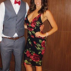 Black dress with red flowers